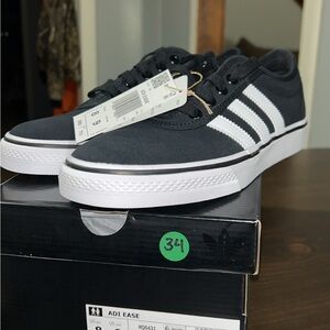 Adidas Men's Black Canvas Sneakers with White Stripes